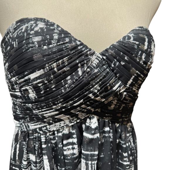 Calvin Klein Strapless Geometric Print Gown Black White Silver 6 - Picture 5 of 6